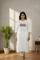 White Embroidered Long Kurta Top